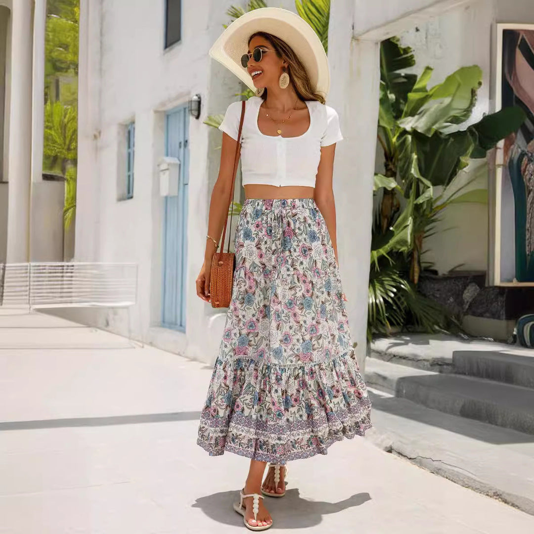Damen Sommer-Rock mit floralen Mustern und voluminösem Saum Drune