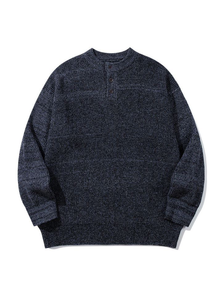 Herren Grobstrick-Henleypullover mit halber Knopfleiste und Rippbündchen Drune