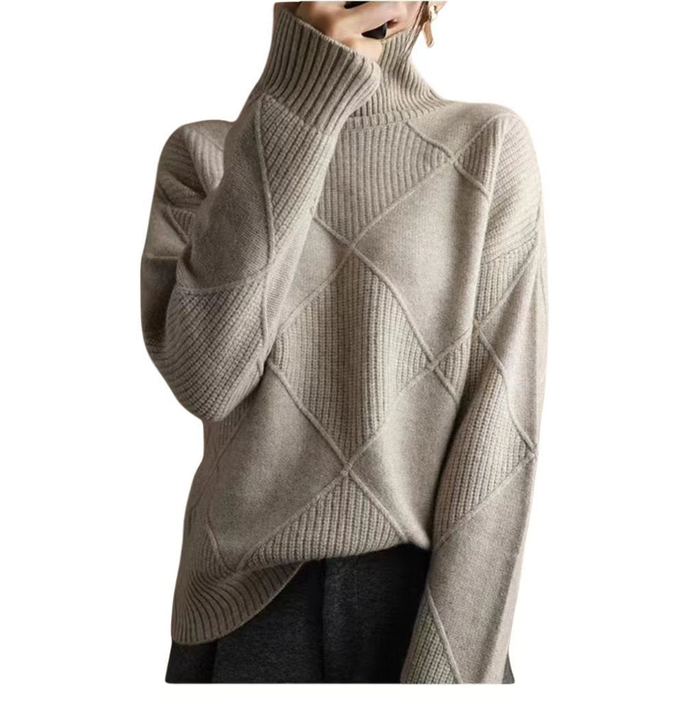 Damen kuscheliger Stehkragenpullover mit strukturiertem Strickmuster Drune