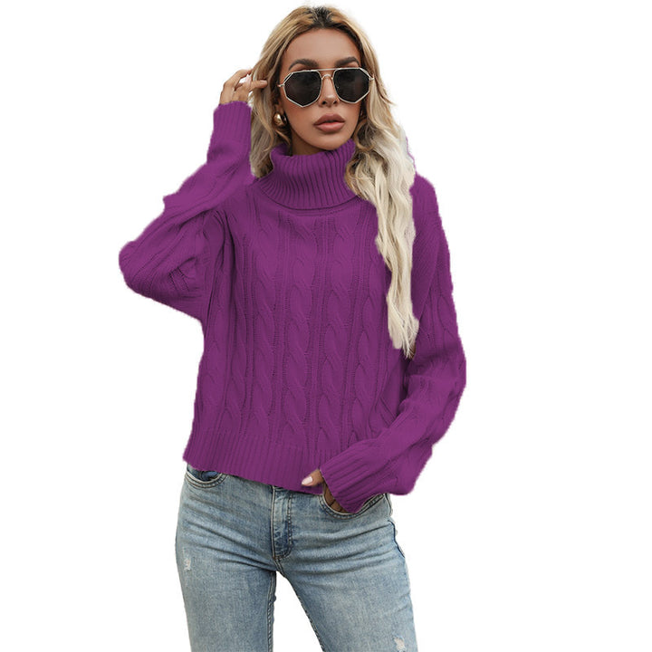 Damen Grobstrickpullover mit hohem Kragen und raffiniertem Zopfmuster Drune