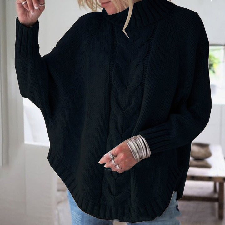 Damen grob gestrickter Pullover mit übergroßem Rollkragen und Zopfmuster Drune
