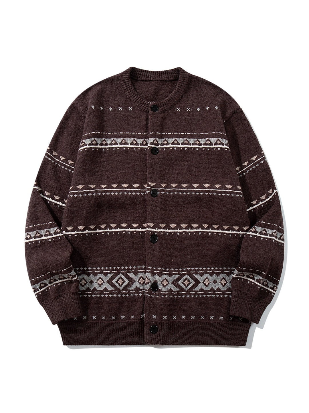 Unisex Strukturierte Jacquard-Strickjacke mit Rundhalsausschnitt, Oversize-Passform und Knopfleiste Drune