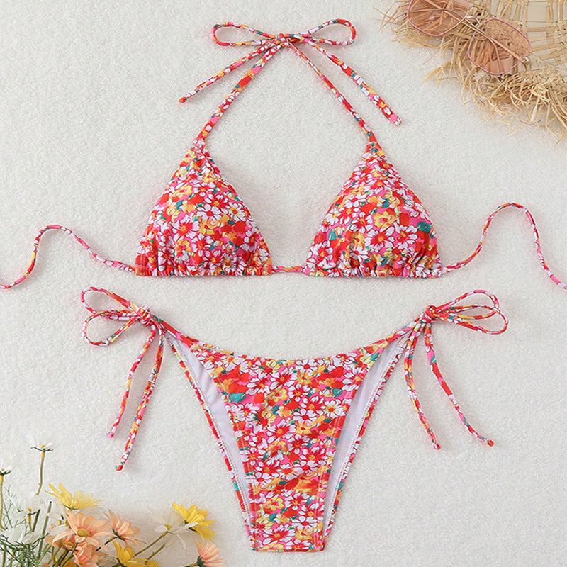 Damen Triangel-Bikini mit raffiniertem Blütenmuster Drune