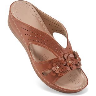 Damen nan komfortable Keilsandalette mit floralem Zierbesatz und gepolstertem Fußbett Drune