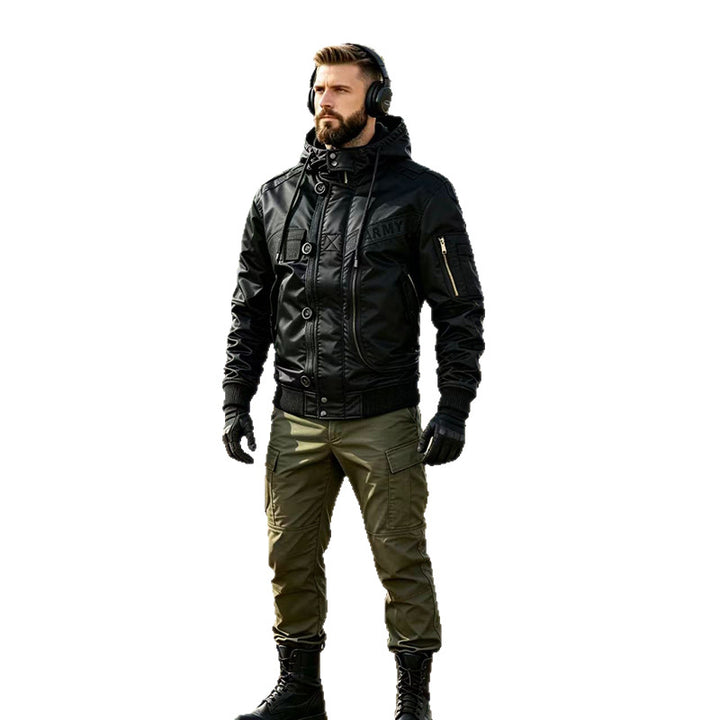 Herren Militärinspirierte Kapuzen-Bomberjacke mit Utility-Taschen Drune