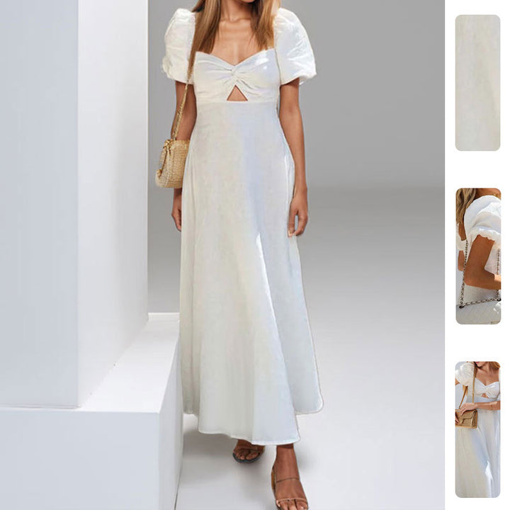 Damen Maxikleid mit raffiniertem Schlüssel-Design und voluminösen Puffärmeln Drune