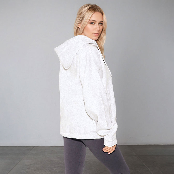 Damen oversized Kapuzenjacke mit Reißverschluss, Tunnelzug-Saum und Kängurutaschen Drune