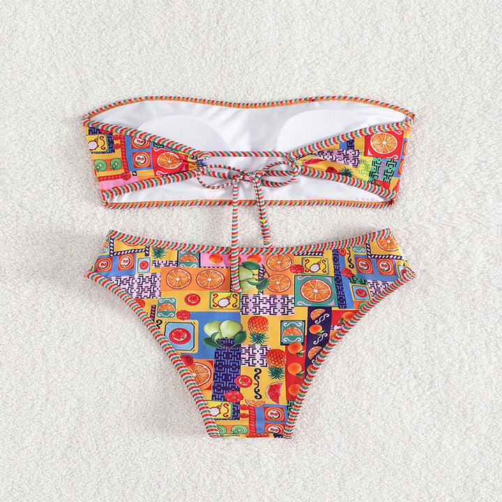 Damen Bandeau-Bikini mit fröhlichem Fruchtmuster Drune