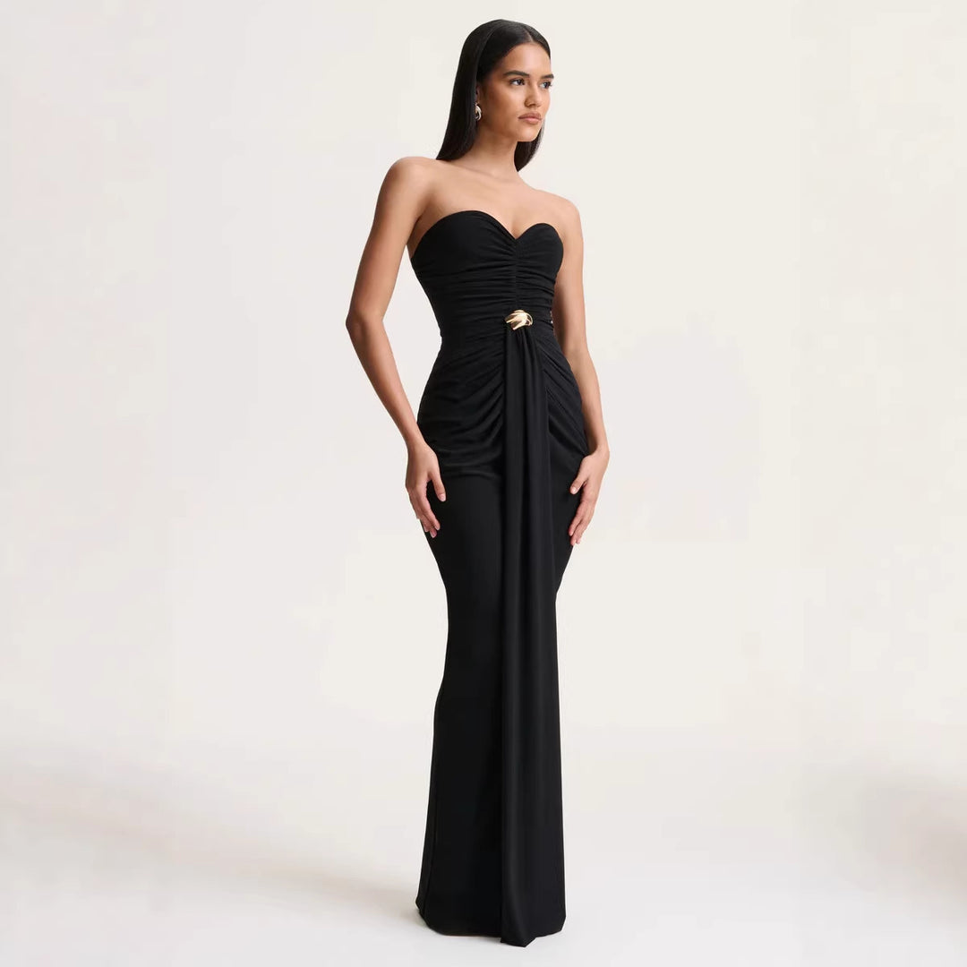 Damen Elegantes und figurbetontes Abendkleid mit gerafftem Design und schimmerndem Detail Drune
