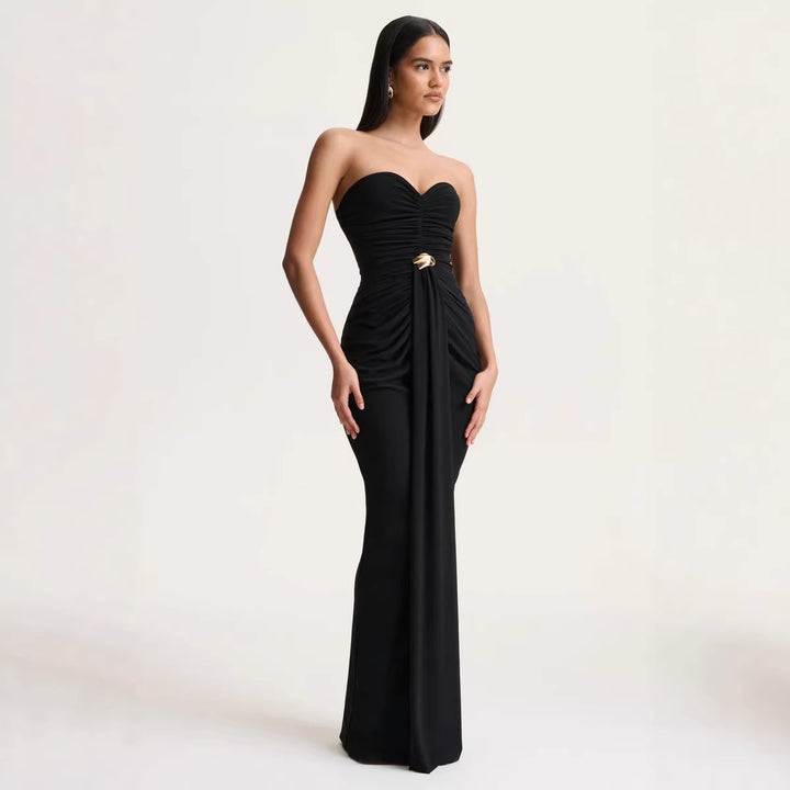 Damen Elegantes und figurbetontes Abendkleid mit gerafftem Design und schimmerndem Detail Drune