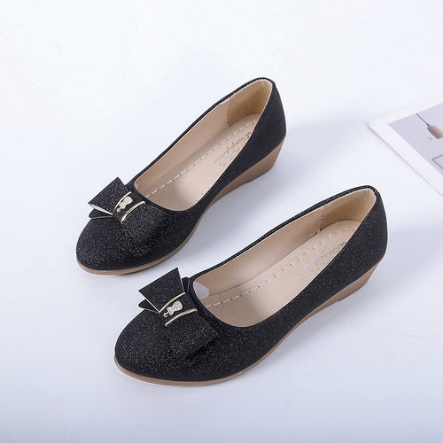 Damen Wedge-Ballerinas mit funkelndem Schleifen-Detail und rutschfester Sohle Drune