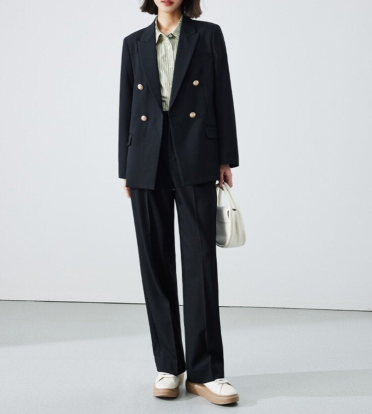 Damen Doppelreiher Blazer mit glänzenden Knöpfen Drune