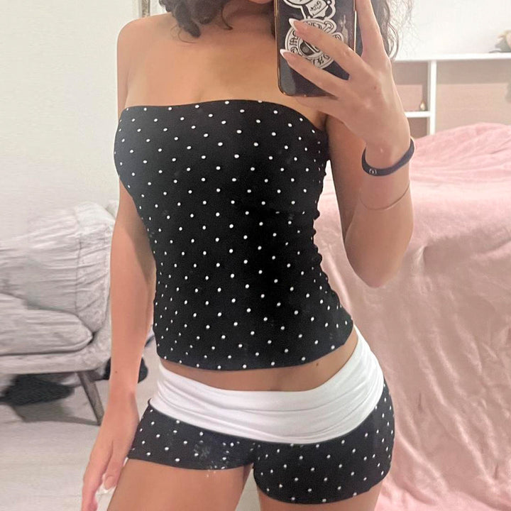 Damen Bandeau-Badeanzug mit Polka Dots und Shorts Drune