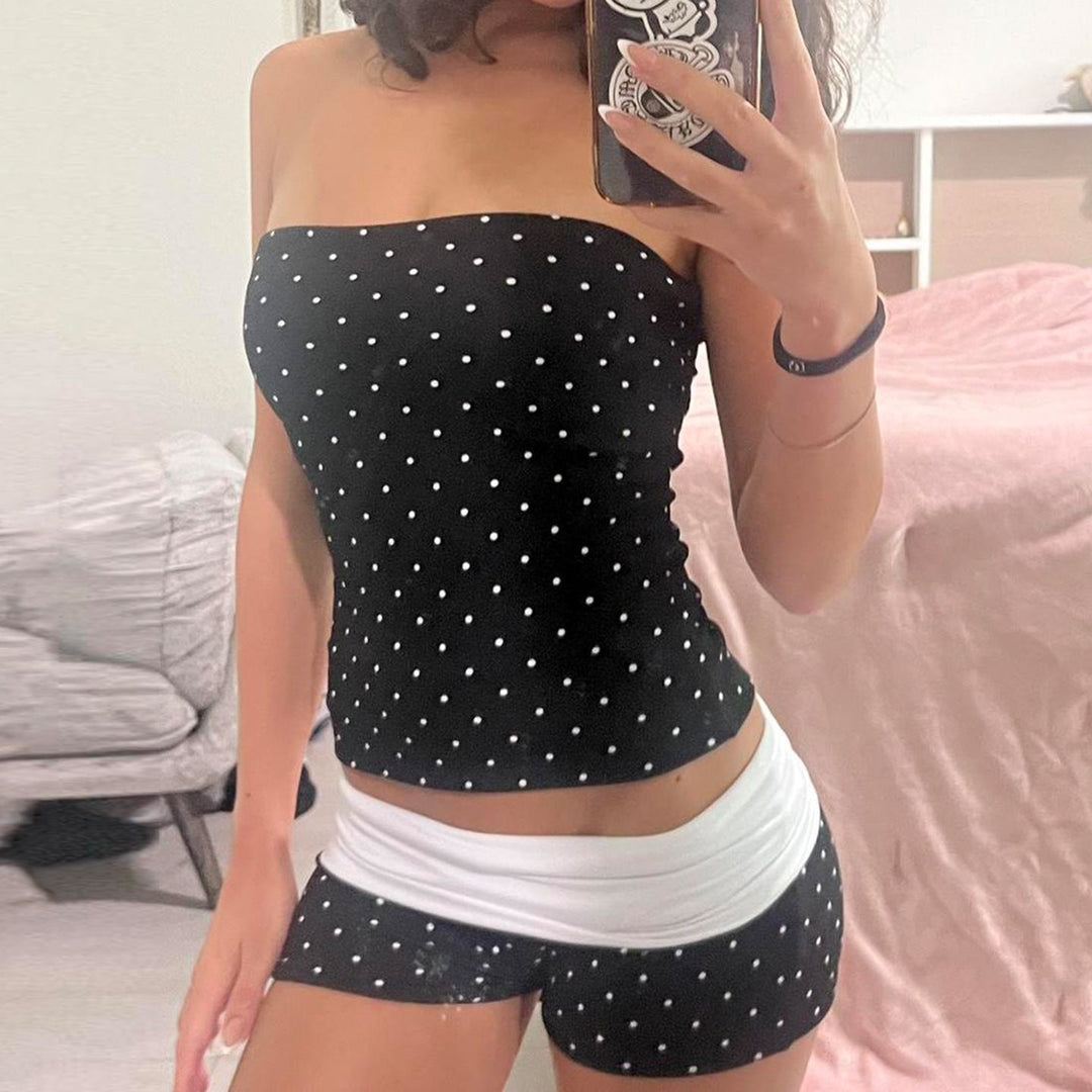 Damen Bandeau-Badeanzug mit Polka Dots und Shorts Drune