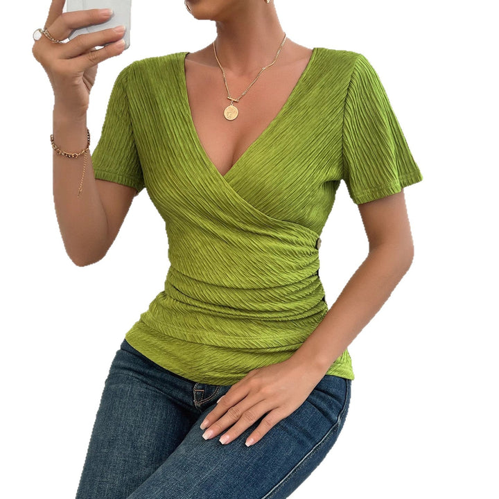 Damen Wickelbluse mit raffinierten Falten und Knopfdetails Drune