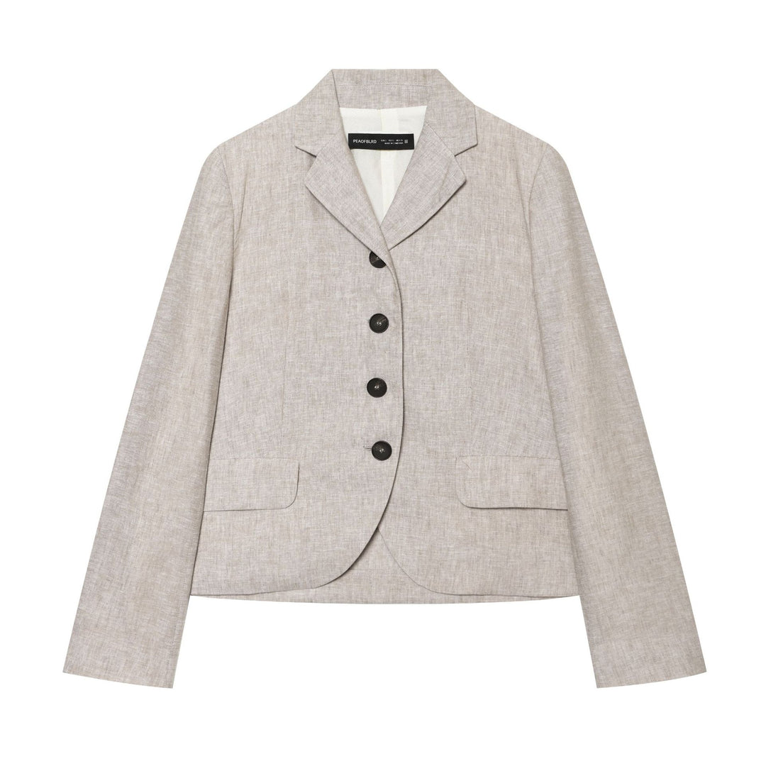 Damen nan cropped Leinenblazer mit fallendem Revers Mehrfachknopfleiste und aufgesetzten Pattentaschen Drune