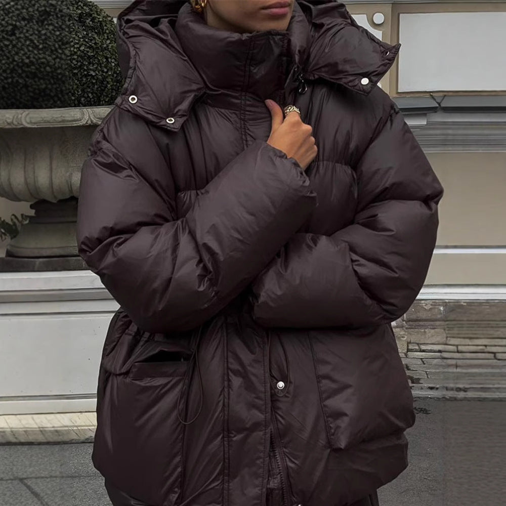 Damen oversized Steppjacke mit hohem Kragen und Taschen Drune