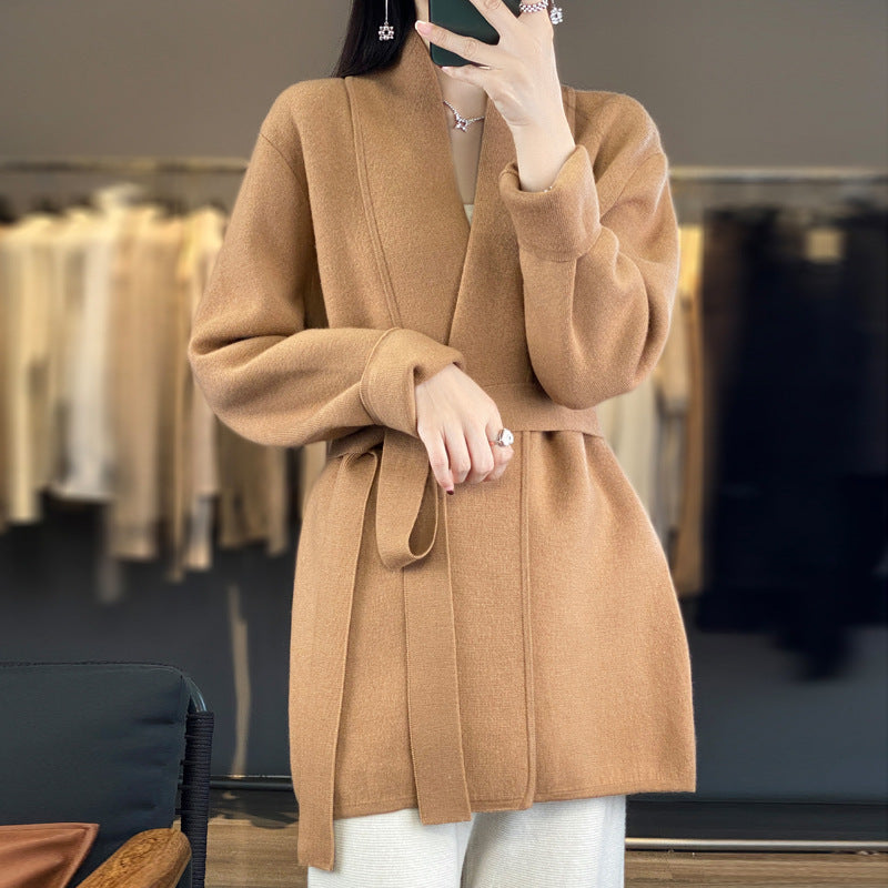 Damen Modische Strickjacke mit Gürtel Drune