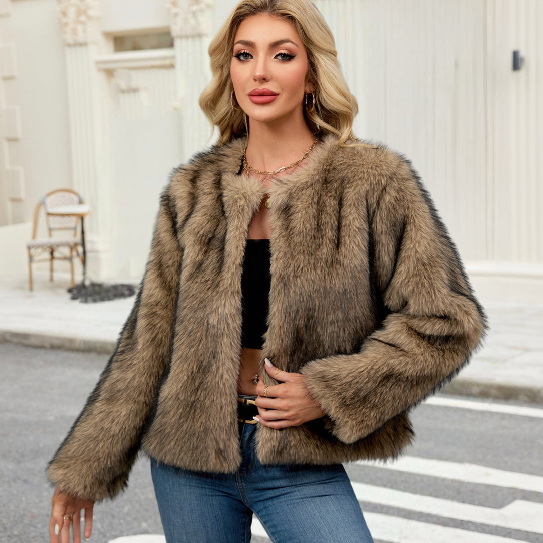 Damen Flauschige Kunstpelzjacke im eleganten Schnitt Drune