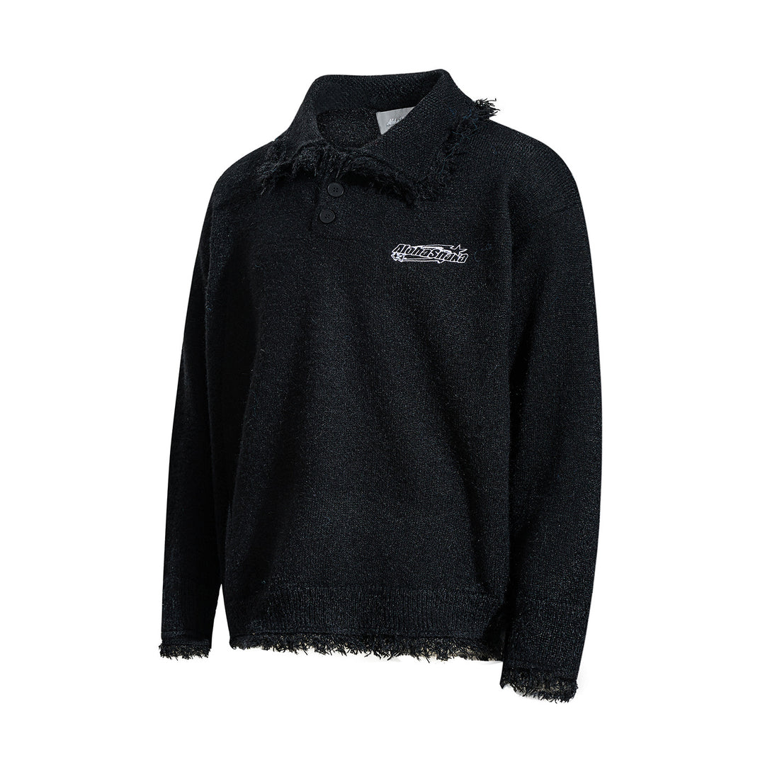 Unisex Grobgestrickter Polokragen-Pullover mit Fransenbesatz Drune
