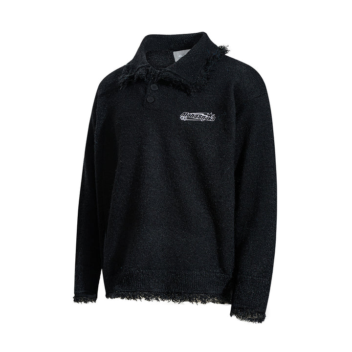 Unisex Grobgestrickter Polokragen-Pullover mit Fransenbesatz Drune