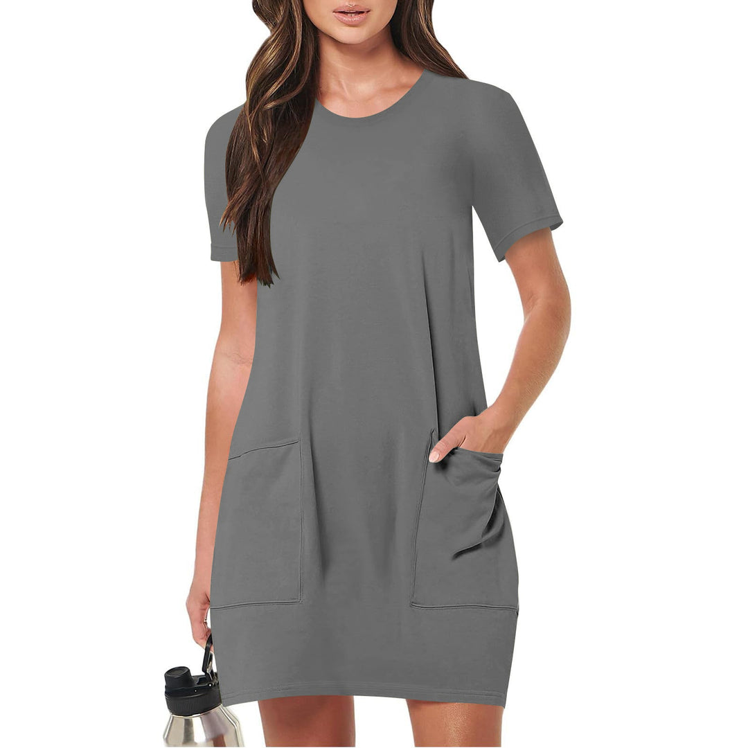 Damen lässiges T-Shirt-Kleid mit praktischen Taschen Drune