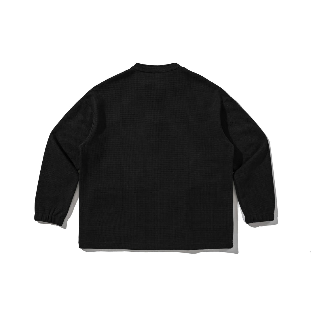 Herren Waffelstrick-Henley-Pullover mit Stehkragen, Druckknopfleiste und großen Utility-Taschen Drune