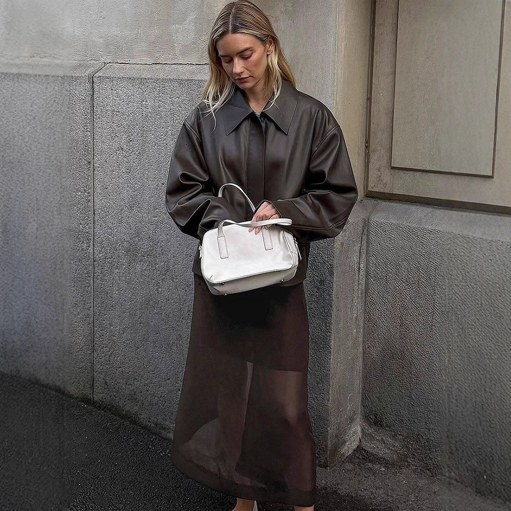 Damen modische Kunstlederjacke mit oversized Design Drune