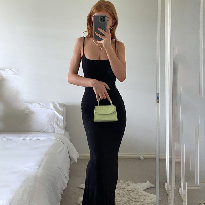 Damen Elegantes Maxikleid mit schmalem Schnitt und verstellbaren Spaghettiträgern Drune