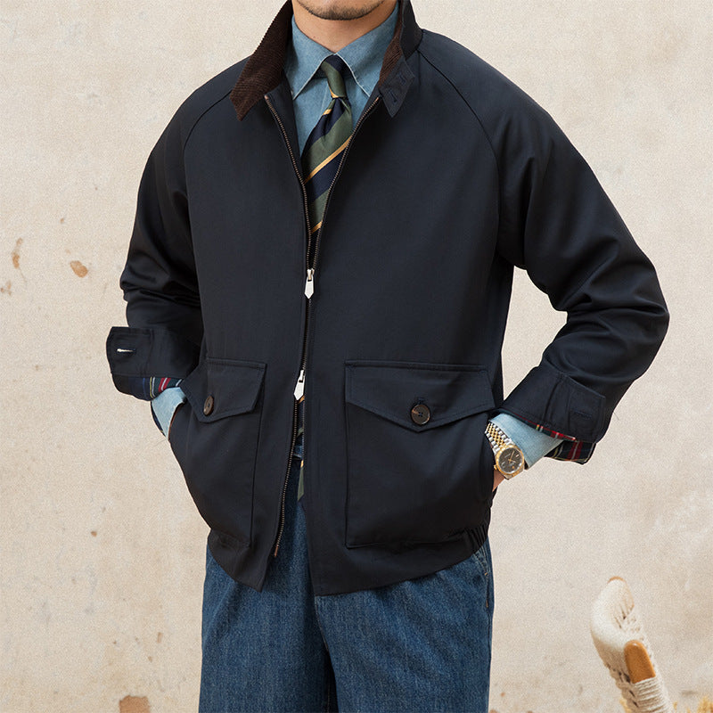 Herren Kurzblouson mit Cordkragen, Pattentaschen und Reißverschluss Drune