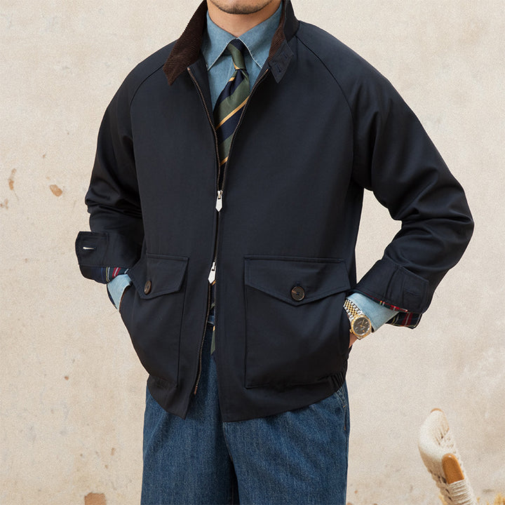 Herren Kurzblouson mit Cordkragen, Pattentaschen und Reißverschluss Drune
