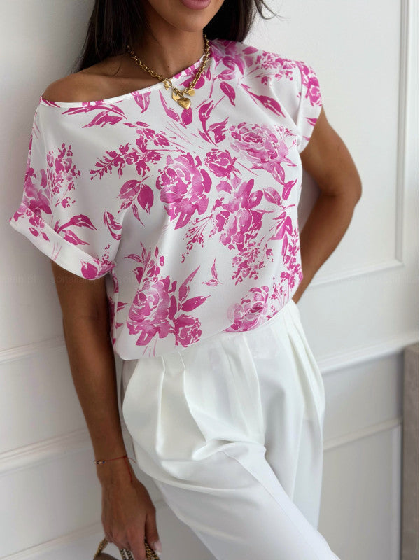 Drune | Sommerbedrucktes Rundhalslockeres Shirt