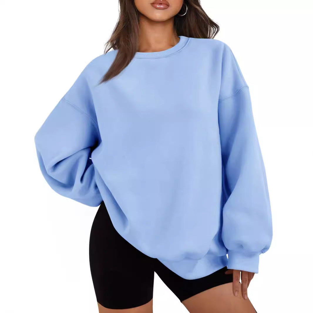 Damen nan Boxy-Crewneck-Sweat mit extraweiter Passform, Raglanärmeln und weichem Fleece-Innenfutter Drune