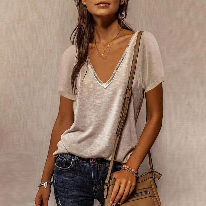 Damen V-Ausschnitt T-Shirt Drune