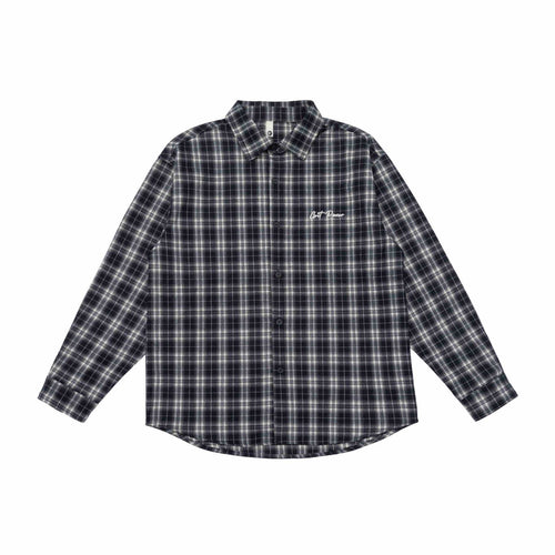 Unisex Kastenförmige Flanell-Hemdjacke mit gerundetem Saum und gesticktem Brustlogo Drune
