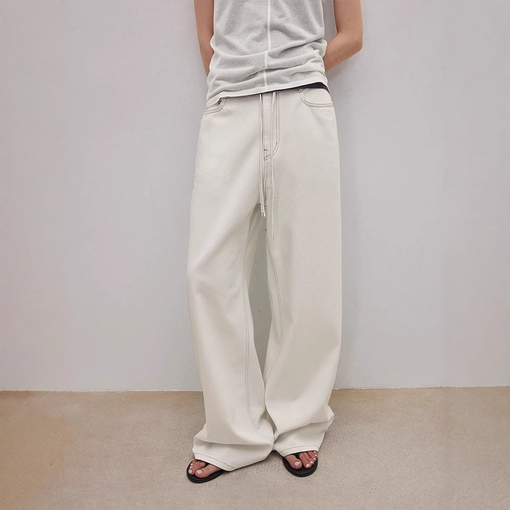 Damen Weit geschnittene Denim-Culotte mit hohem Bund und Gummizug Drune