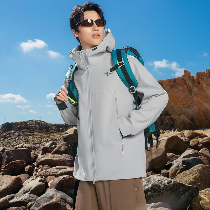 Herren Softshell-Outdoorjacke mit Kapuze, winddicht und wasserabweisend Drune