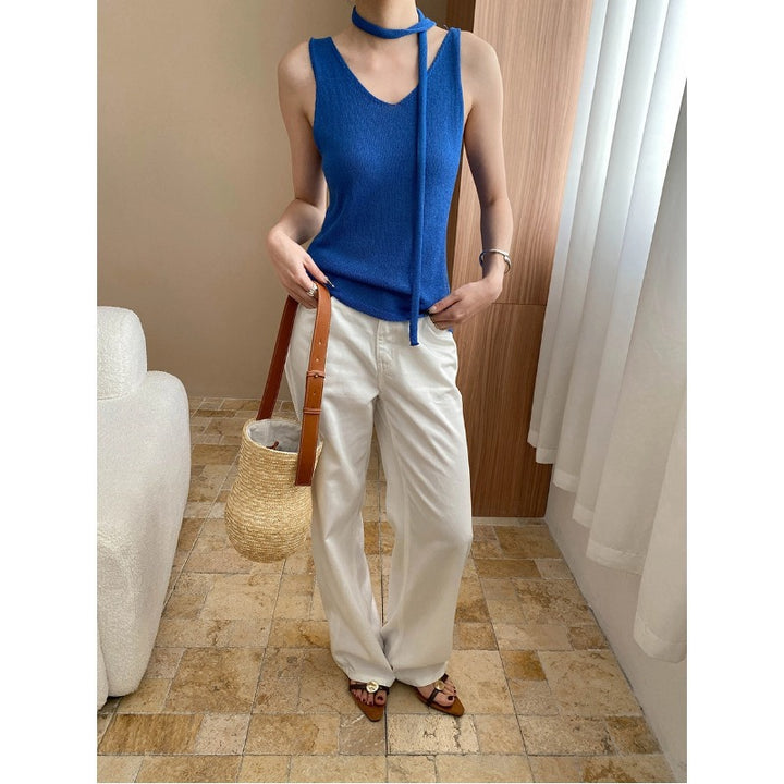 Damen elegantes Maxikleid mit fließendem Schnitt und dekorativem Gürtel Drune