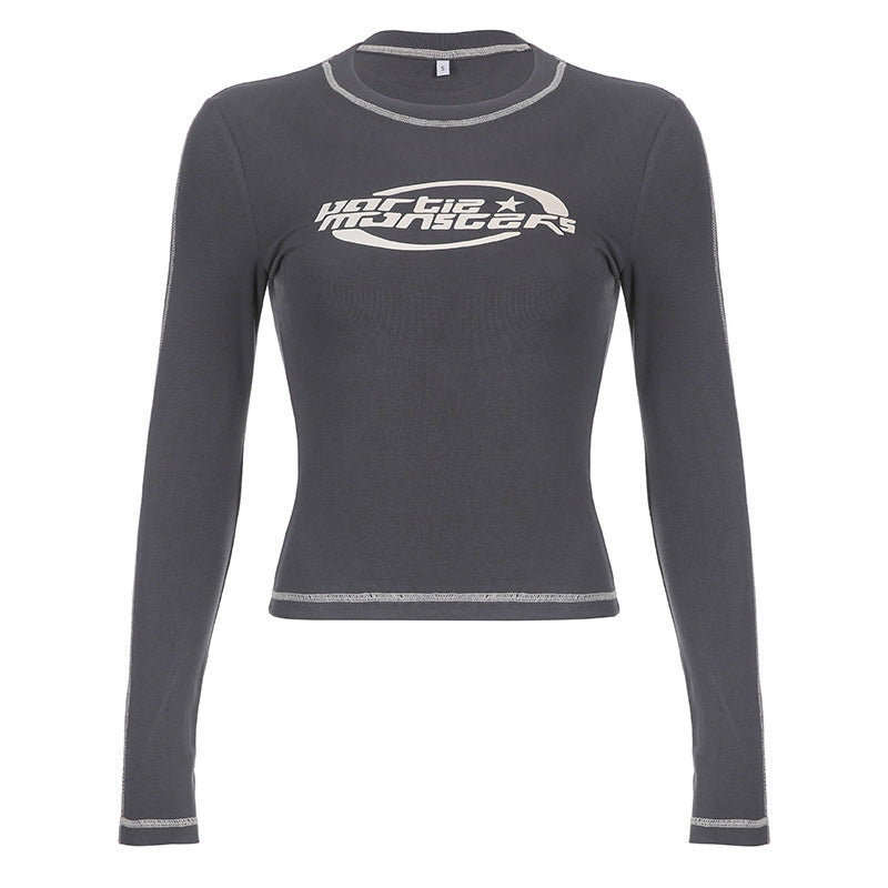 Damen Langarm Crop-Top mit modernem Schriftzug und lässigem Schnitt
