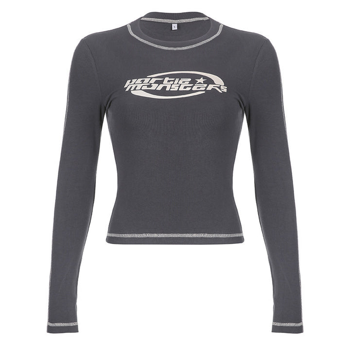 Damen Langarm Crop-Top mit modernem Schriftzug und lässigem Schnitt