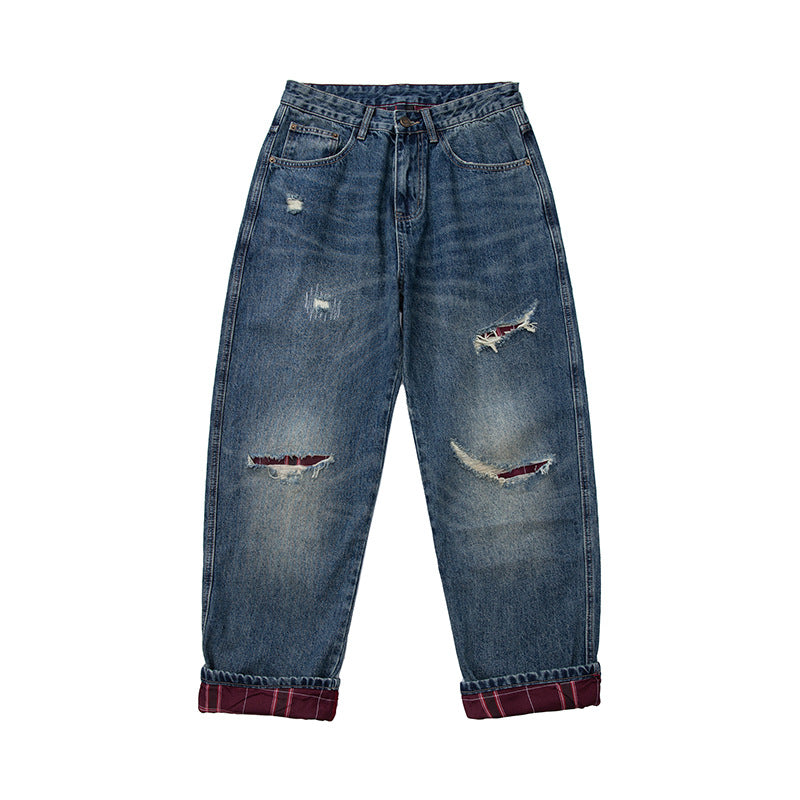 Damen Hochtaillierte Baggy-Jeans im Used‑Look mit Destroy‑Details und geradem Bein Drune