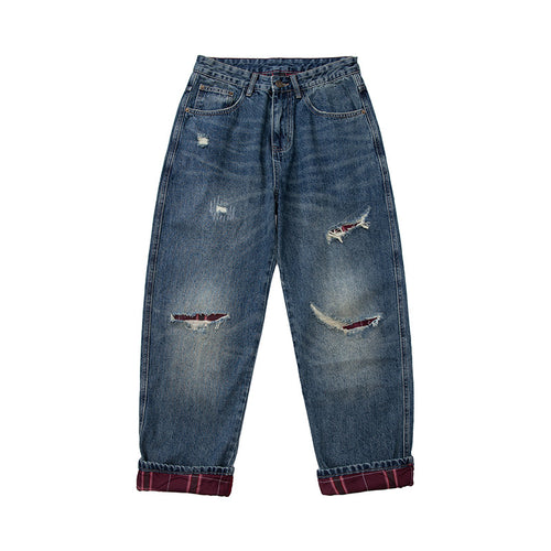 Damen Hochtaillierte Baggy-Jeans im Used‑Look mit Destroy‑Details und geradem Bein Drune