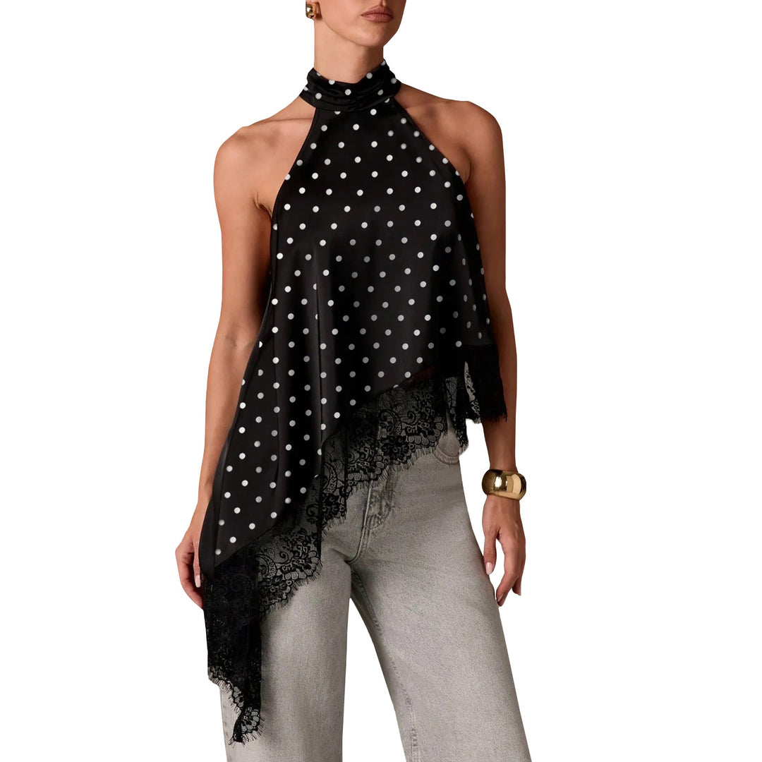 Damen luftiges Chiffon-Top mit eleganter Spitzenverzierung Drune