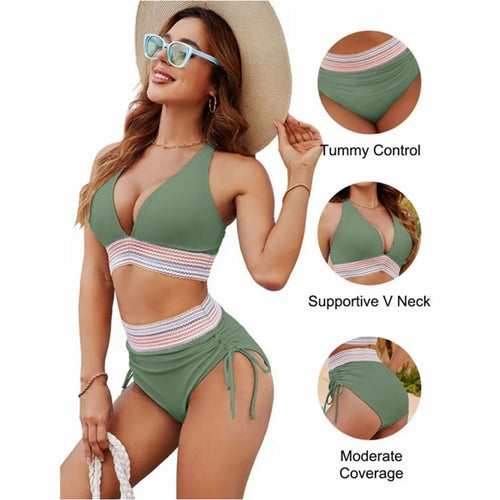 Damen Anpassbares Hochtailliertes Bikini Set Drune