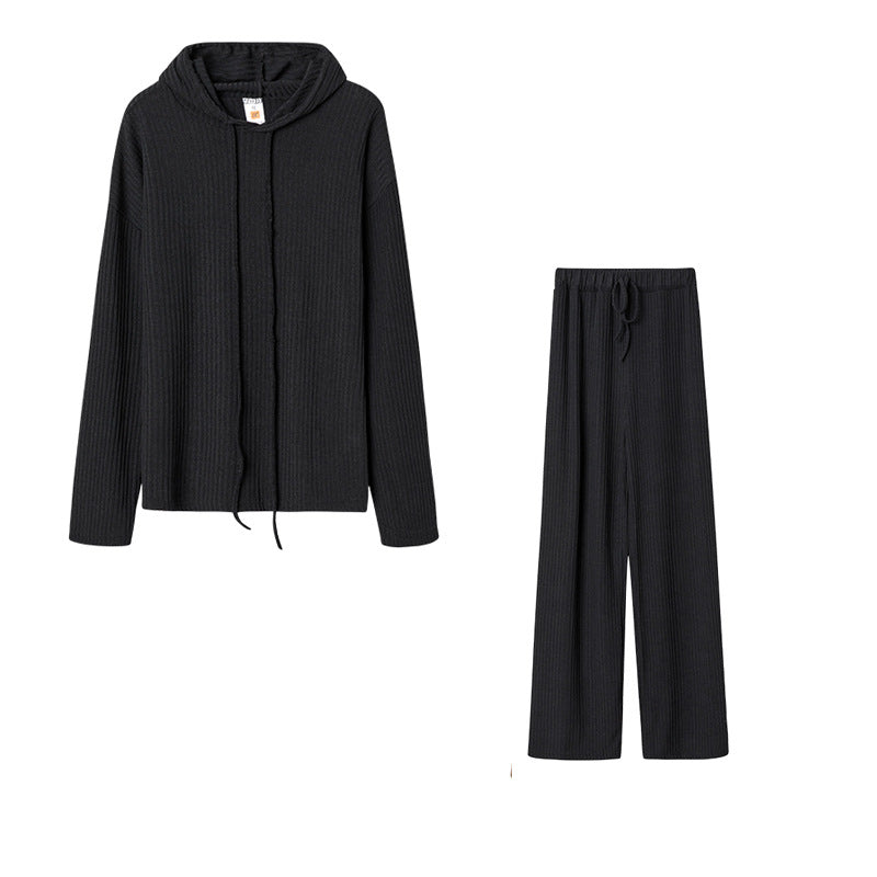 Damen Relaxed Fit Sweater-Set mit Kapuze und weiten Hosen Drune