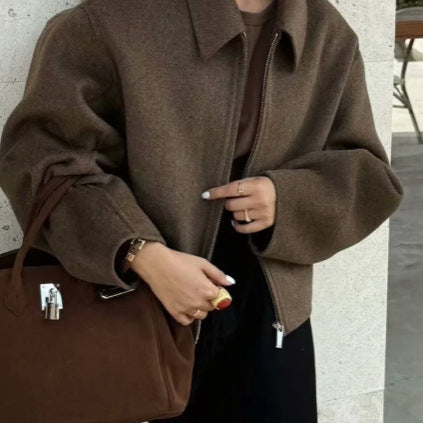 Damen lässige Fleecejacke mit hohem Kragen und innenliegendem Taschen Drune