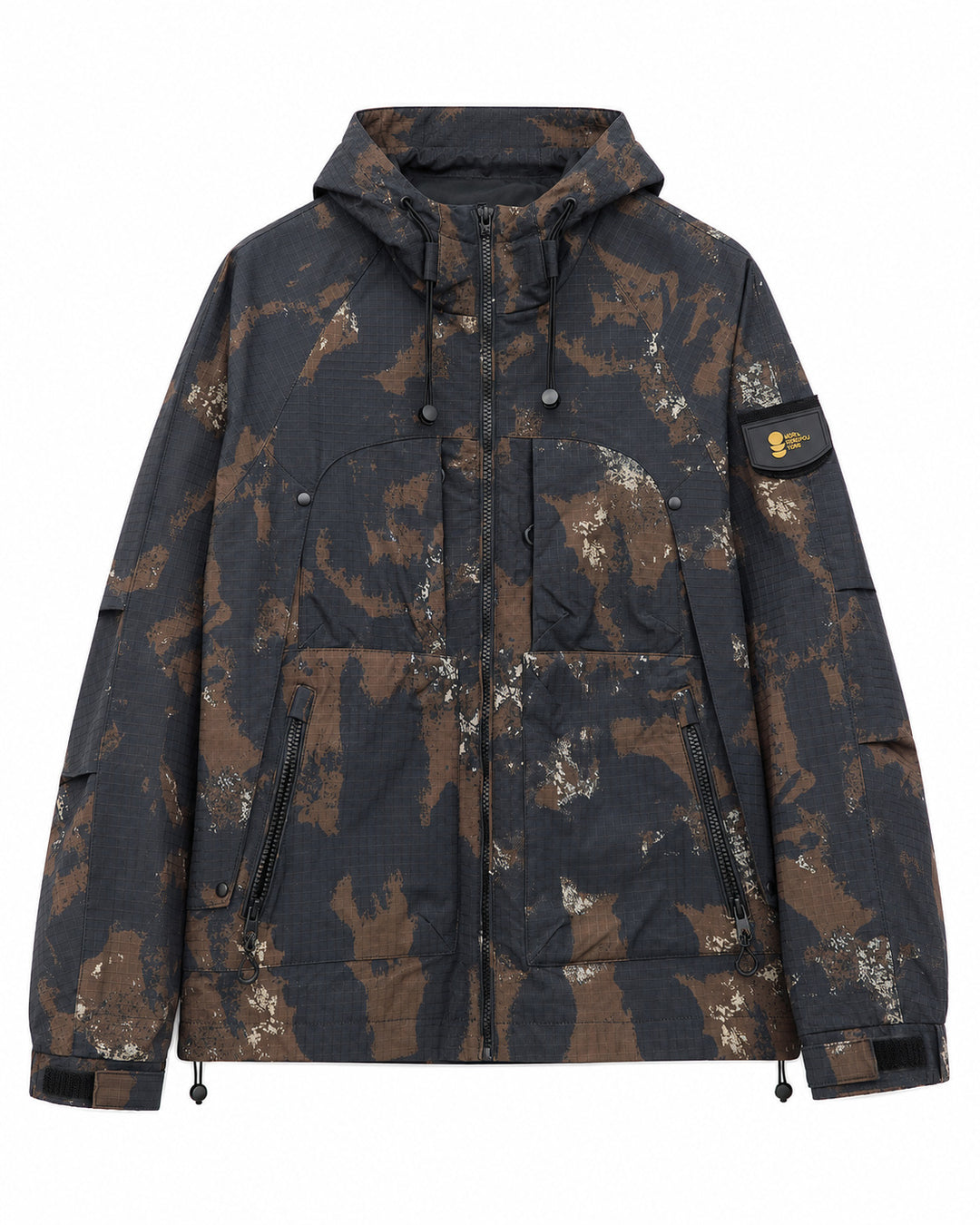Herren Technische Camouflage-Outdoorjacke mit Kapuze, Ripstop und Multifunktionstaschen Drune