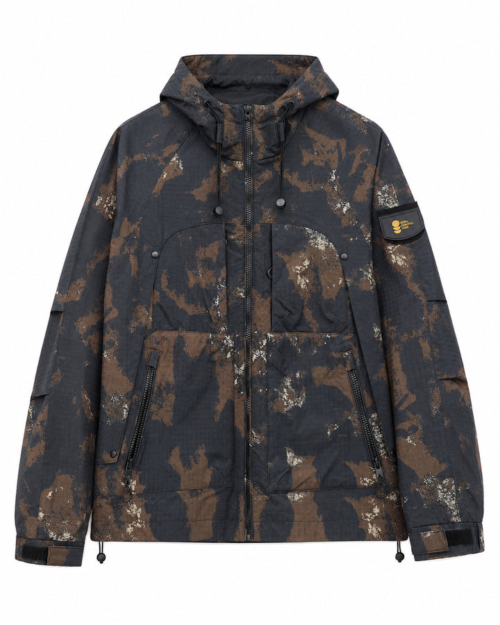 Herren Technische Camouflage-Outdoorjacke mit Kapuze, Ripstop und Multifunktionstaschen Drune