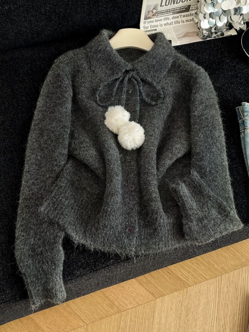 Damen verspielte Strickjacke mit großem Kragen Drune
