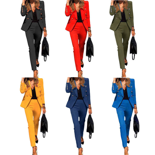 Damen elegantes Blazer-Set mit hochglänzenden Knöpfen Drune